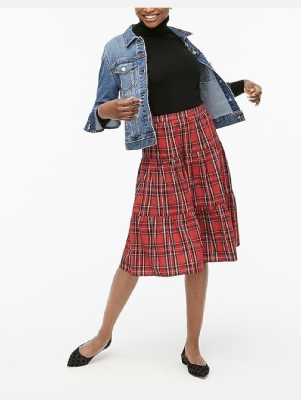 J. Crew Tartan Plaid Tiered Midi Skirt Size S